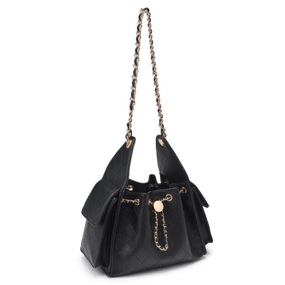 NWT Black Willow Vegan Leather Hobo Bag – Gold Chain Strap Shoulder Purse - Picture 4 of 4